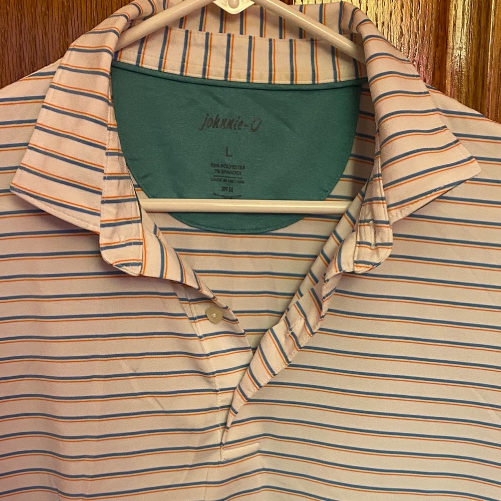 johnnie-O White and Blue Striped Polo Shirt - Picture 4 of 6